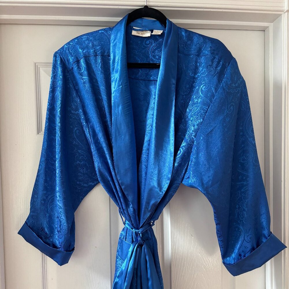 Victoria's Secret Blue Bathrobe, Paisley Print, Size M